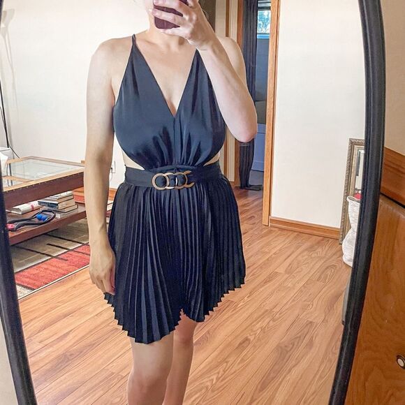 Ramy Brook Yoshi Mini Dress Cut Out Pleated Black S - Picture 9 of 9